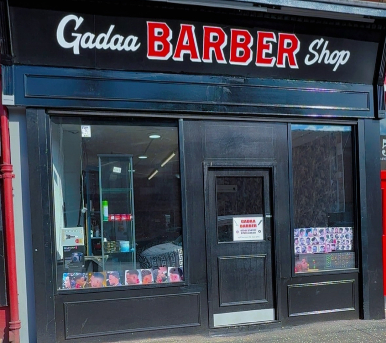 The Gadaa Barber Shop storefront on Saracen Street, Glasgow